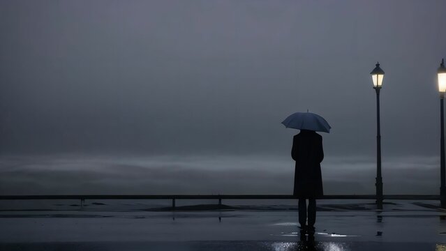 lonely man with umbrella