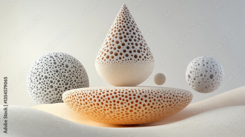 Poster abstract geometric shapes featuring porous textures, displaying organic forms and intricate patterns