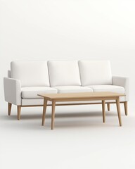 White Patterned Sofa and Light Wood Coffee Table in Minimalist Setting