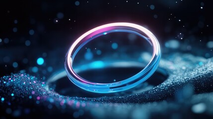 Modern and Elegant Abstract Ring with Glowing Light Effects Surrounded by Cosmic Dust and Sparkles, Perfect for Fantasy and Futuristic Themes in Digital Art