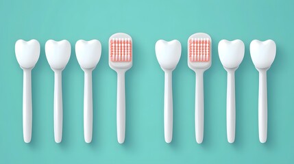 Teeth Lined Up With Toothbrush, Proper Brushing Technique Flat Design