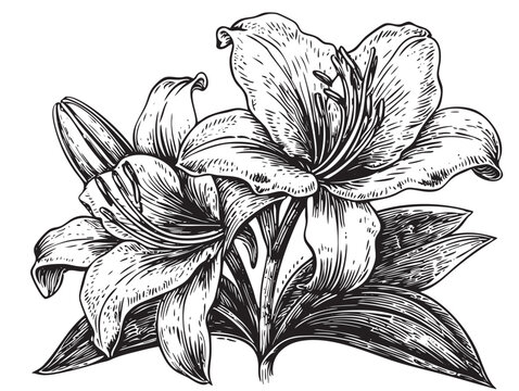 Classic engraving of an Easter lily, symbol of springtime renewal