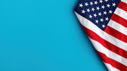 Obraz premium American flag waves in bright blue background symbolizing freedom vibrant close-up view patriotism concept