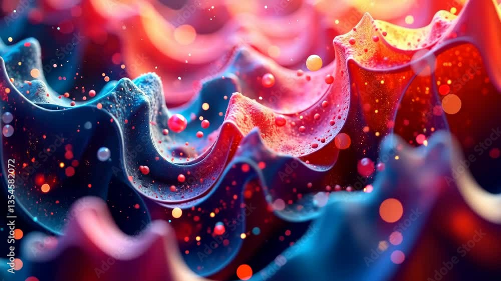 Poster mesmerizing flow of vibrant hues and dynamic particles in motion