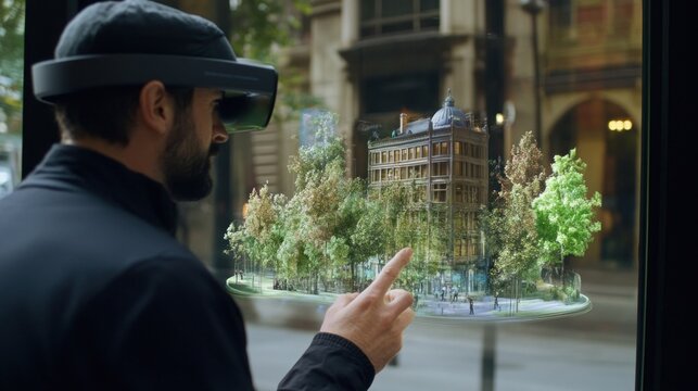 Man uses augmented reality to view building design