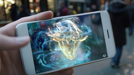 Person viewing abstract art on a smartphone screen
