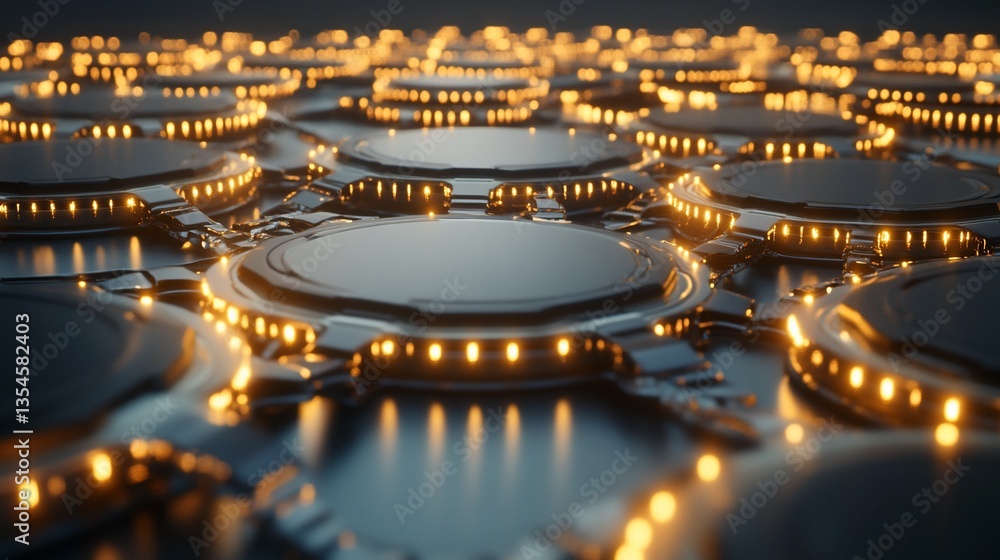 Poster abstract futuristic technology background: illuminated circuits and glowing nodes