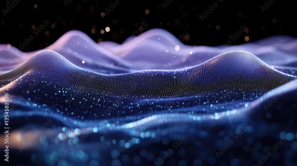 Poster abstract representation of flowing waves in a mesmerizing digital landscape, showcasing vibrant colo