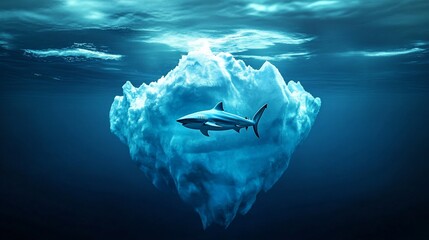 Fototapeta premium Iceberg and Shark: Visualizing Hidden Risks and Environmental Challenges