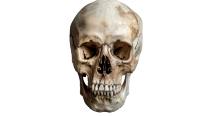 Contemplation on the Human Form: A human skull, its skeletal structure a stark reminder of mortality, stands as a symbol of our brief existence