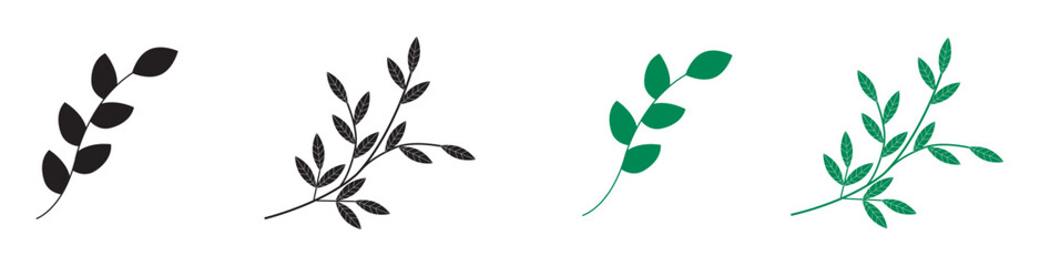 Set of organic minimalist silhouette summer and spring branches with leaves.