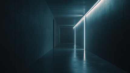Dark Corridor Illuminated by Neon Lights