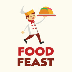 Energetic Chef Illustration with a Bountiful Food Spread