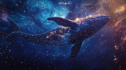 cute whale made of stars floating in the sky