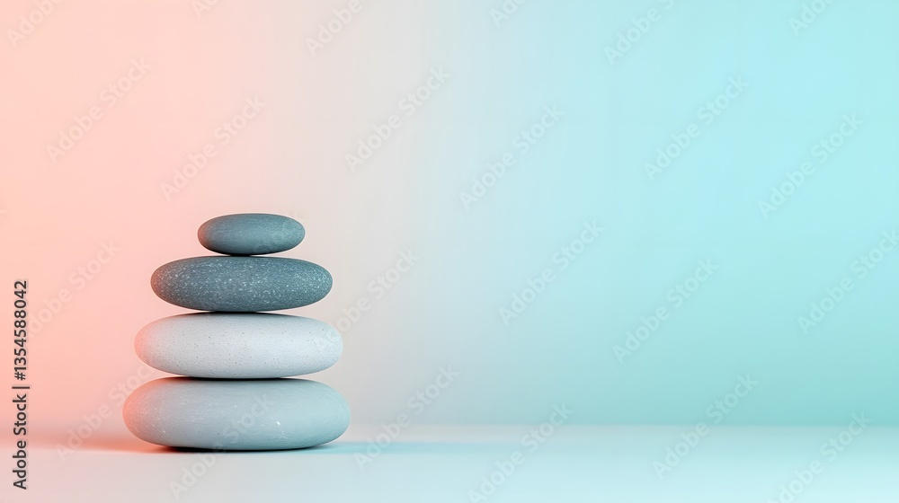 Poster balanced pebble stack in gradient tones representing tranquility and zen mindfulness