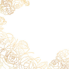 Vector gold leaves, floral luxury frame background, nature line abstract illustration, wave wedding illustration