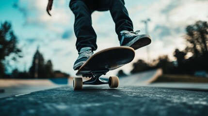 Skateboarder doing a kickflip in a skatepark