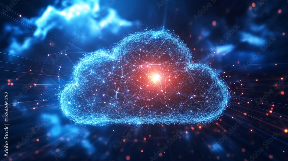 Poster abstract digital cloud network: global connectivity and data visualization