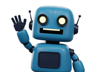 Isolated Blue Waving Robot