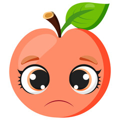 Sad peach with big expressive eyes and a melancholic expression. A creative fruit illustration ideal for emotions, healthy eating concepts, organic food packaging, vegan branding, and digital stickers
