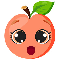 Surprised peach with expressive big eyes and a fresh, juicy texture. A playful fruit illustration ideal for stickers, emoticons, organic food labels, summer designs, and healthy lifestyle projects