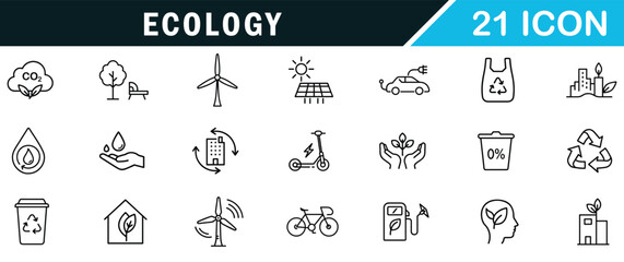 Ecology editable outline icon set.