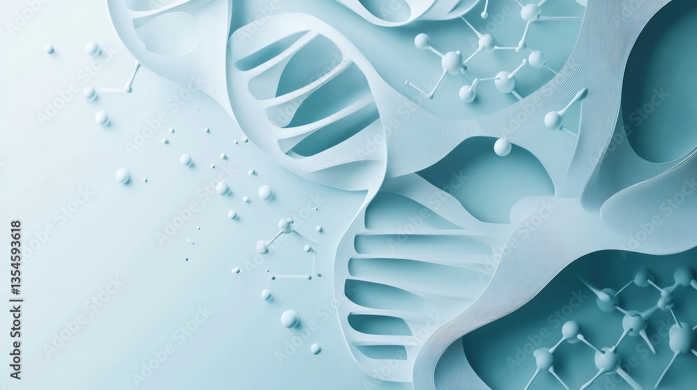 Aufkleber futuristic paper cut background featuring molecular structures and dna helixes in a clean and sleek 