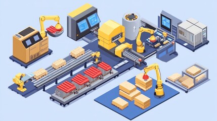 Obraz premium Automated Robotic Packaging Factory Production Line