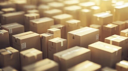 Fototapeta premium Numerous Cardboard Boxes Stacked in a Warehouse