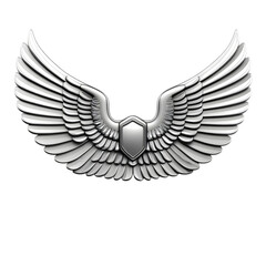 Obraz premium A stunning silver wing emblem with a shield centerpiece, symbolizing protection, freedom, and strength. Perfect for logos and designs.