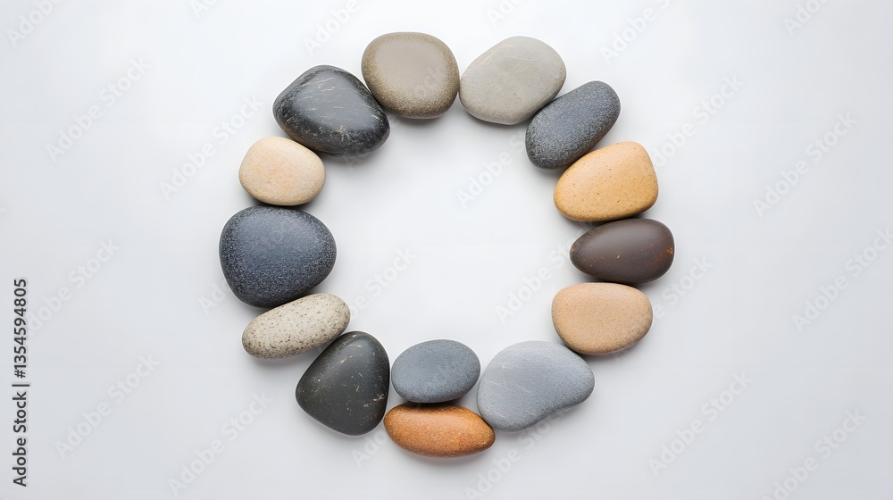 Poster balanced zen pebble arrangement in circular pattern for tranquil