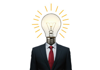 Isolated Businessman with a Light Bulb Head, Shining Bright