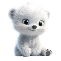 Obraz premium A Fluffy 3D Cartoon Polar Bear Cub with Shimmering White Fur Isolated on Transparent Background