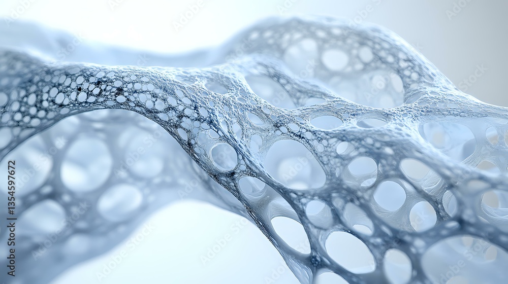 Poster microscopic cellular structure with organic bubble patterns in cool blue tones creates flowing abstr