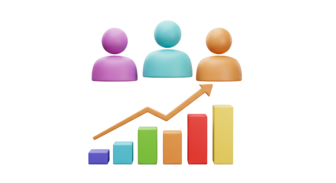 Isolated Colorful Bar Graph with People Silhouettes and Upward Arrow