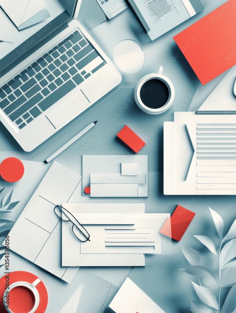 Poster professional paper art background with office elements in 3d design showcasing a creative workspace 