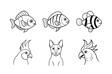 many kinds of pet animal head line drawing vector illustrations