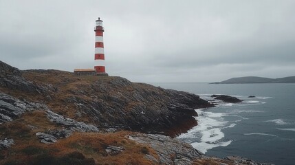 Coastal Lighthouse on Rocky Cliffs Dramatic Ocean View