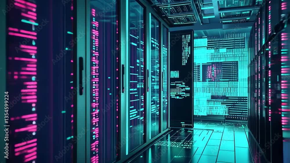 Aufkleber modern data center showcasing advanced technology and vibrant visual displays in action