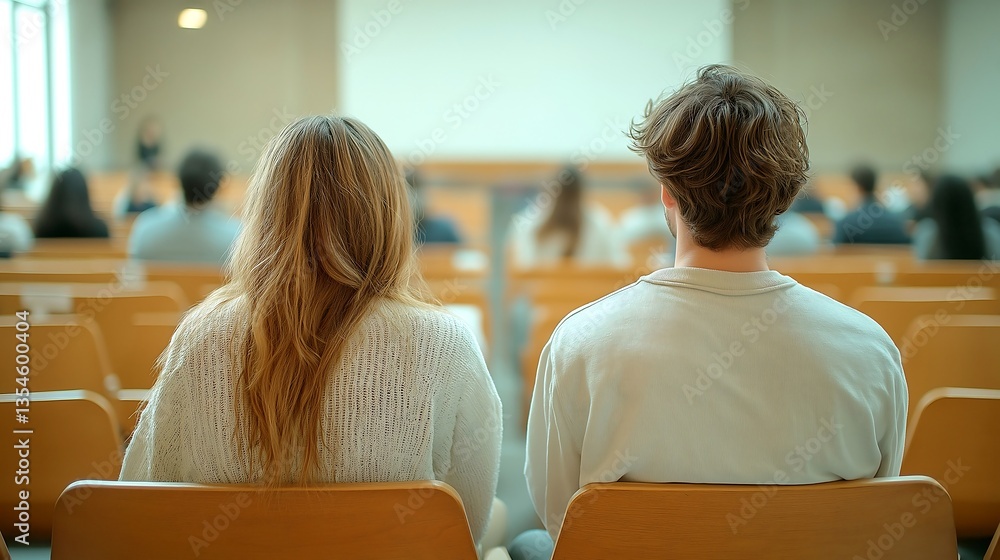 Poster students attend lecture in modern classroom setting at university