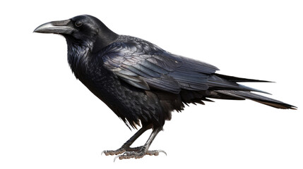 Majestic Raven Perched: A stunning, close-up portrait of a raven. The bird's glossy black feathers shine, with a detailed view of its powerful beak, creating a sense of wonder. 