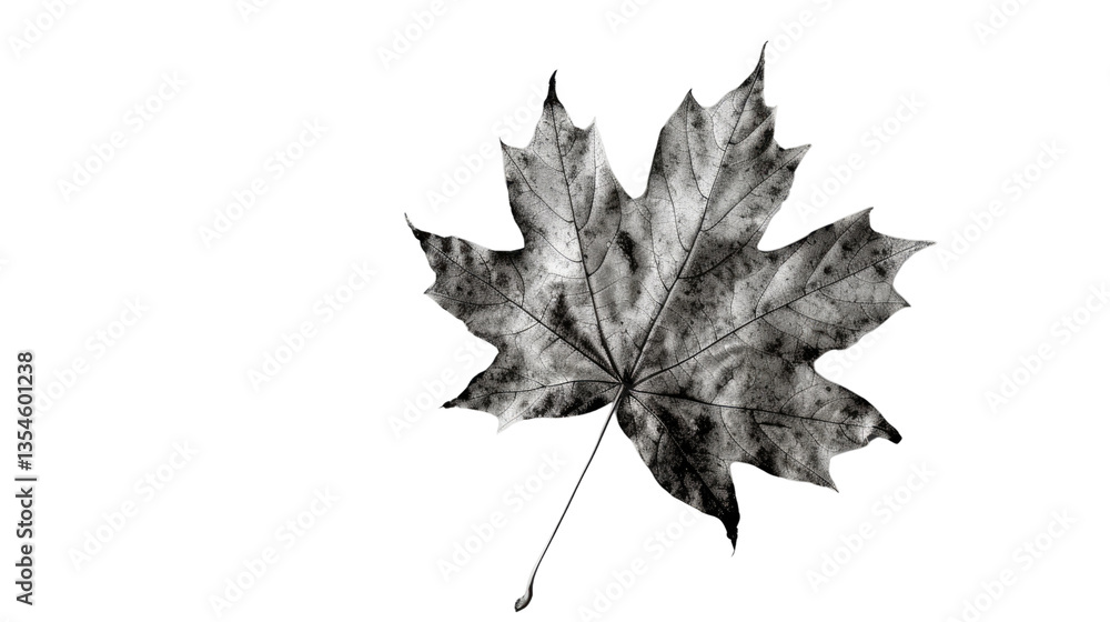 Aufkleber monochrome maple leaf: capturing the intricate details and textures of a single maple leaf, the imag