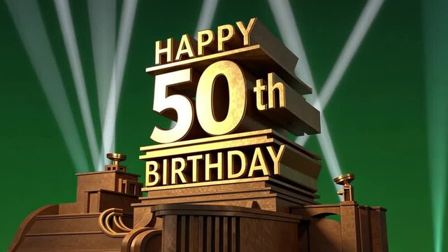Animated 50th Birthday Celebration Golden Logo Reveal with Spotlight Background