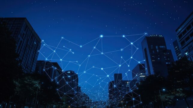 Cityscape Network at Night - Connectivity, future