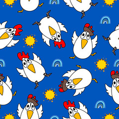 Funny cartoon chicken pattern.Perfect for textile, wallpaper or nursery print.seamless vector pattern with cartoon chicken.