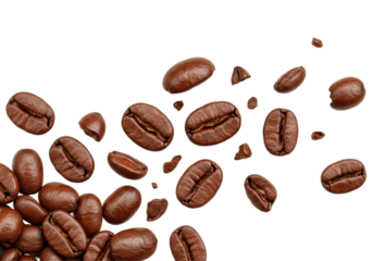 Isolated Pile of Coffee Beans with Scattered Fragments