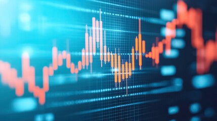 A vibrant digital representation of a financial chart displaying fluctuating trends in data, characterized by orange and blue lines against a grid background.