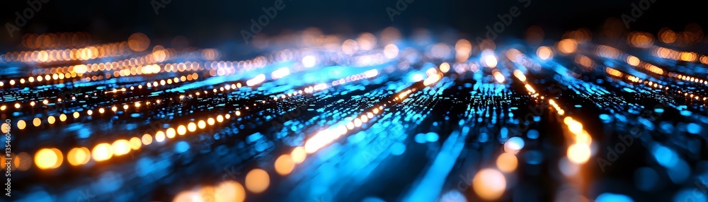 Aufkleber abstract technology background with glowing blue and orange light trails creating dynamic motion eff