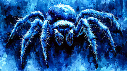 Majestic Blue Spider: A Digital Watercolor Painting of an Arachnid in Striking Hues