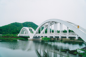 White Bridge painted in pink in Lamphun Province, a historical railway track, a unique identity on the Siam Railway